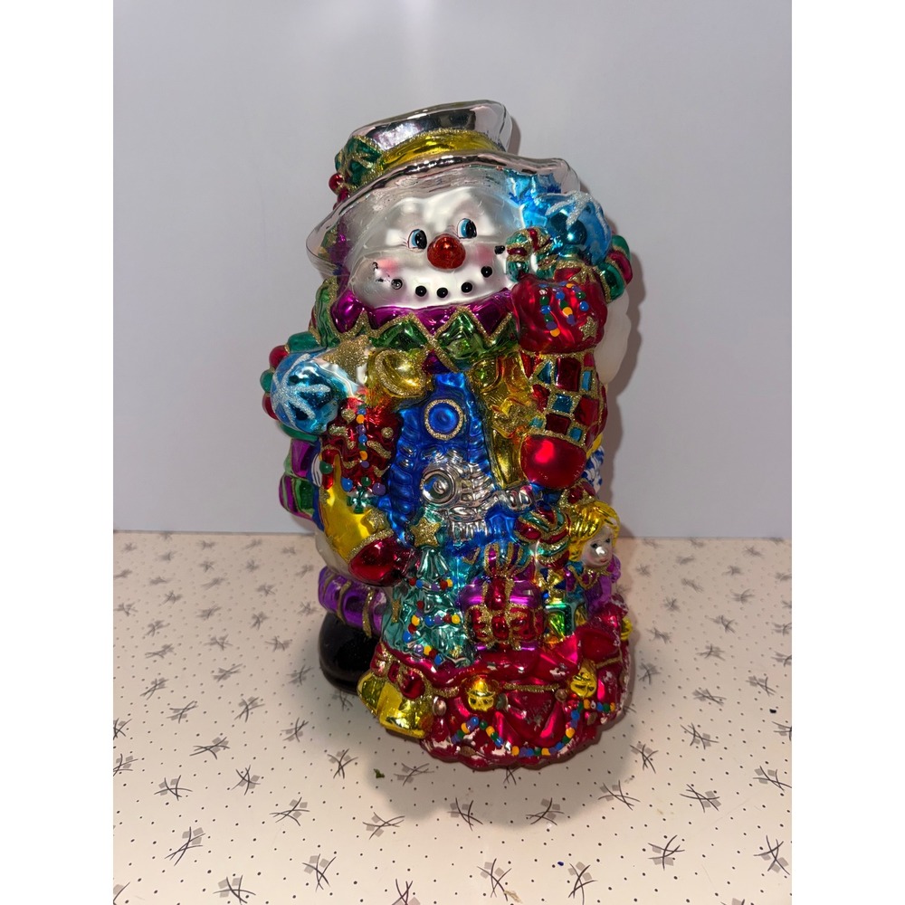 Large Mercury Glass Snowman Figurine Colorful Metallic Holiday Decor 12.5â Inch